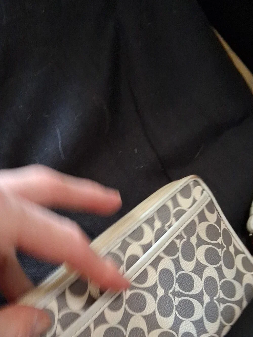 Coach Monogram Wristlet in Khaki and Pearl with Pink Tag